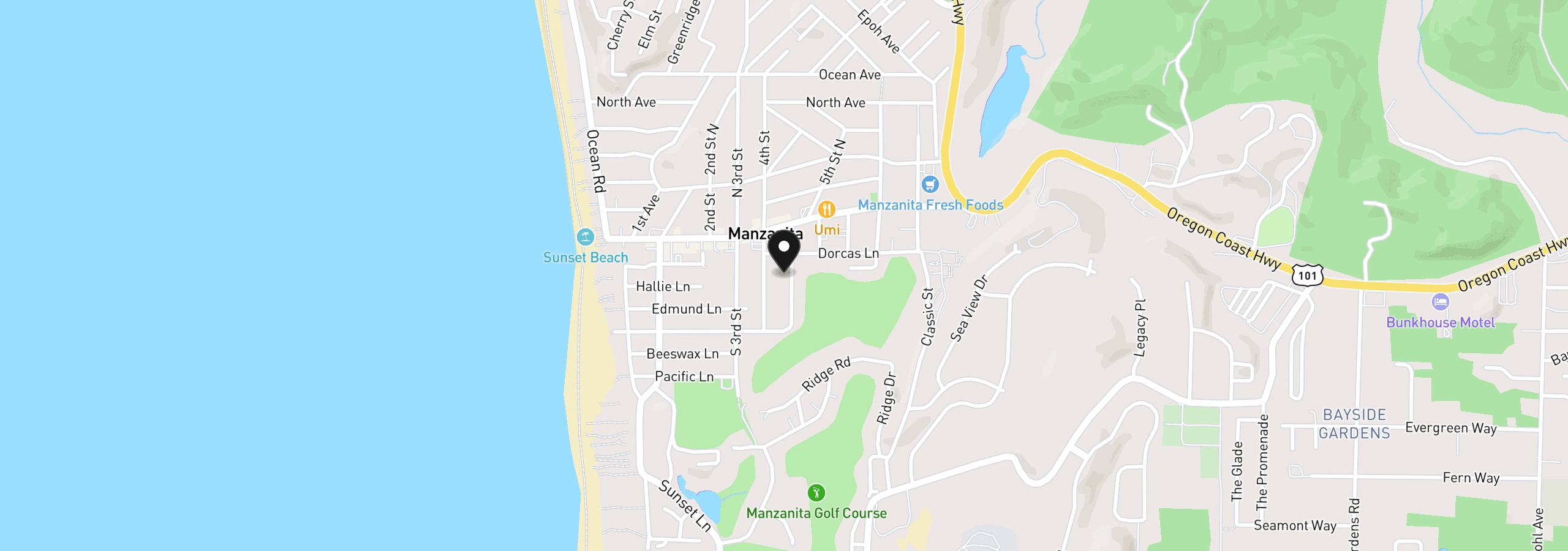 Map showing the location of 293 Fourth Pl, Manzanita, OR 97130