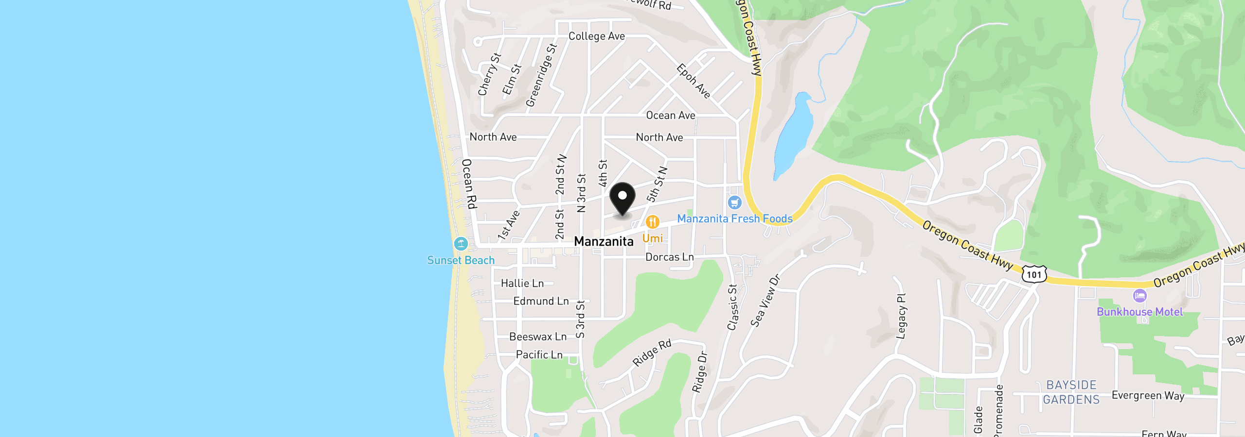 Map showing the location of 442 Laurel Ave, Manzanita, OR 97130