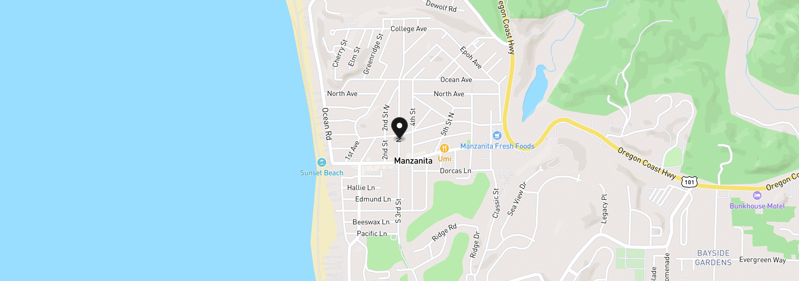 Map showing the location of 276 Third St, Manzanita, OR 97130