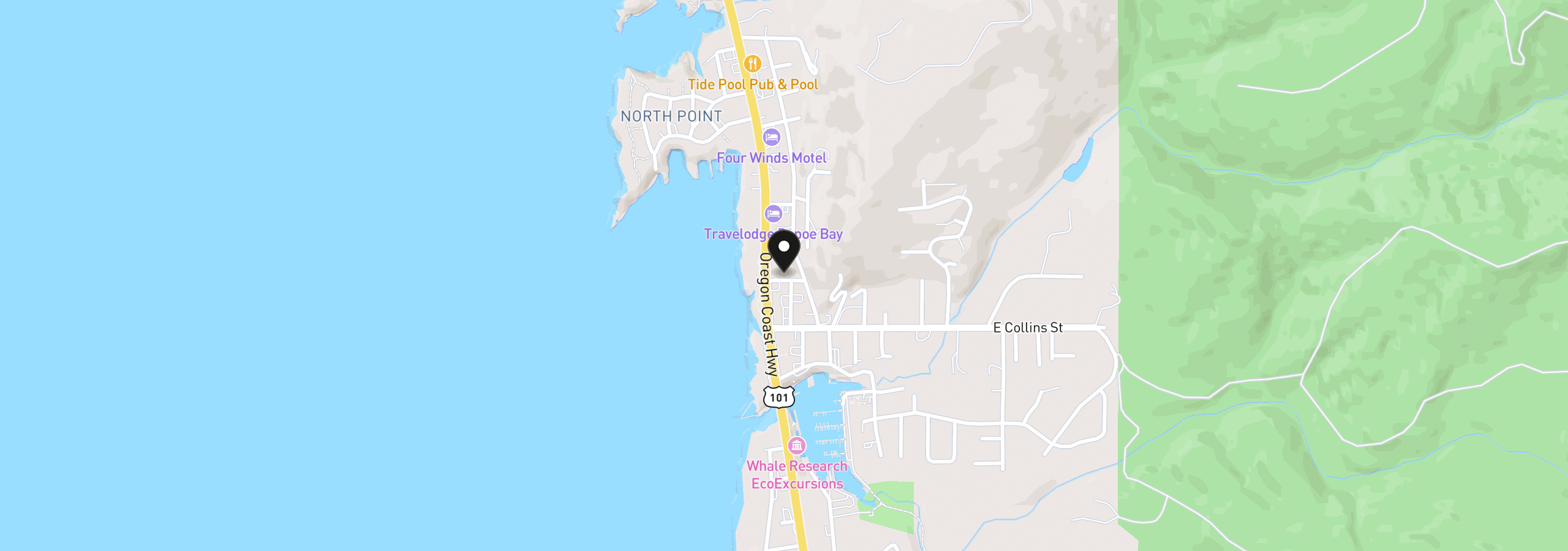 Map showing the location of 25 NE Clarke St, Depoe Bay, OR 97341