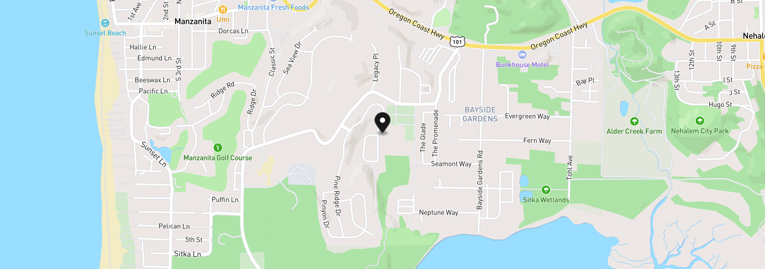 Map showing the location of 10410 Pine Ridge Dr, Manzanita, OR 97130