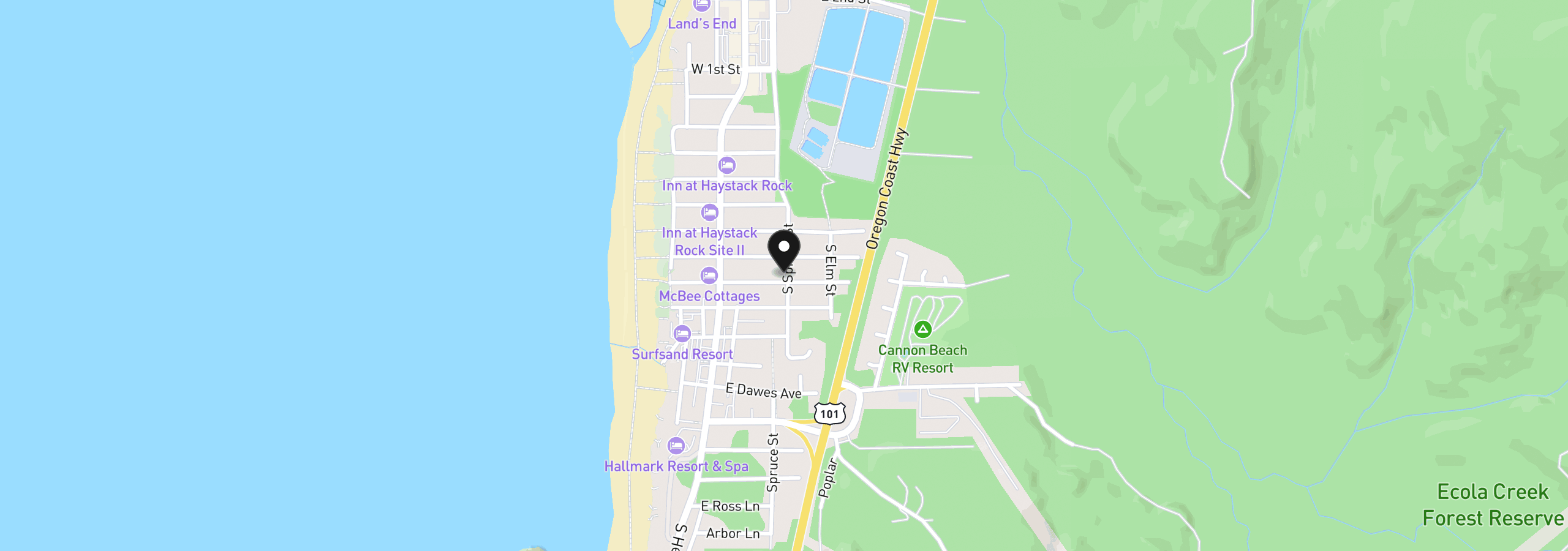 Map showing the location of 196 E Van Buren St, Cannon Beach, OR 97110