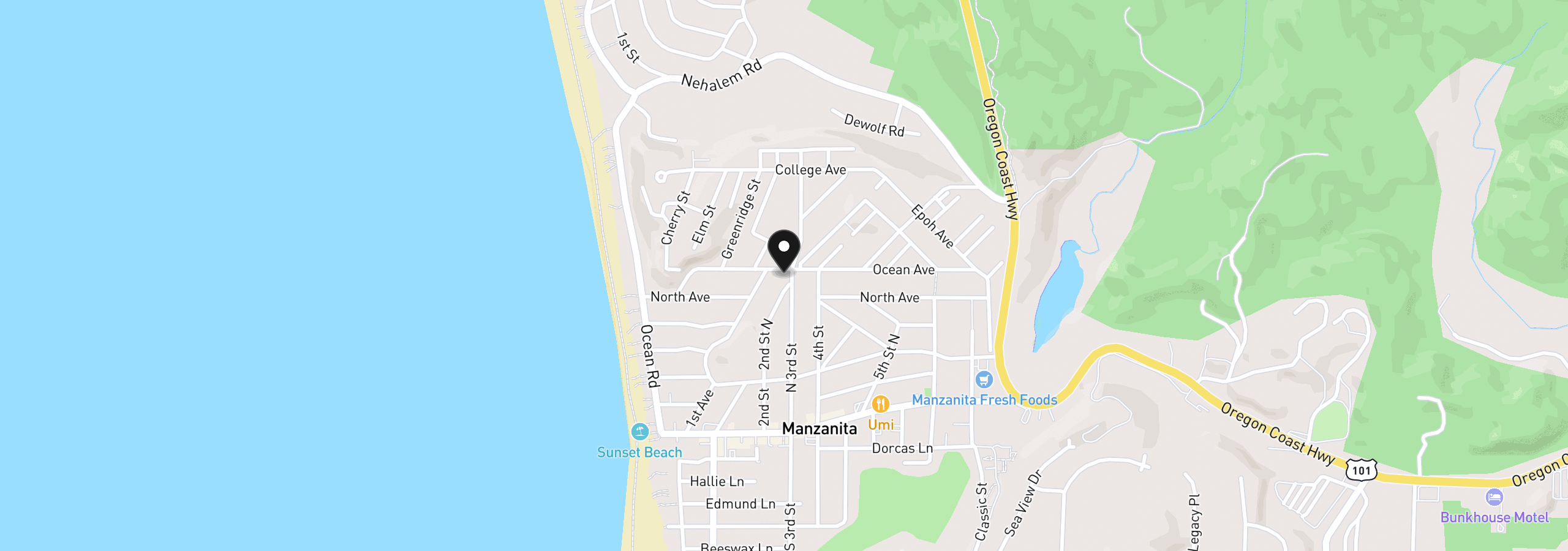 Map showing the location of 695 N Third St, Manzanita, OR 97130