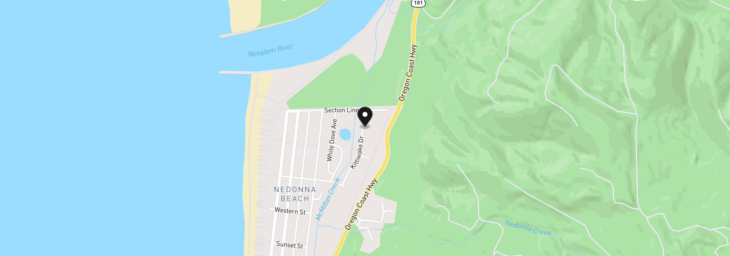 Map showing the location of Kittiwake Dr, Rockaway Beach, OR 97136
