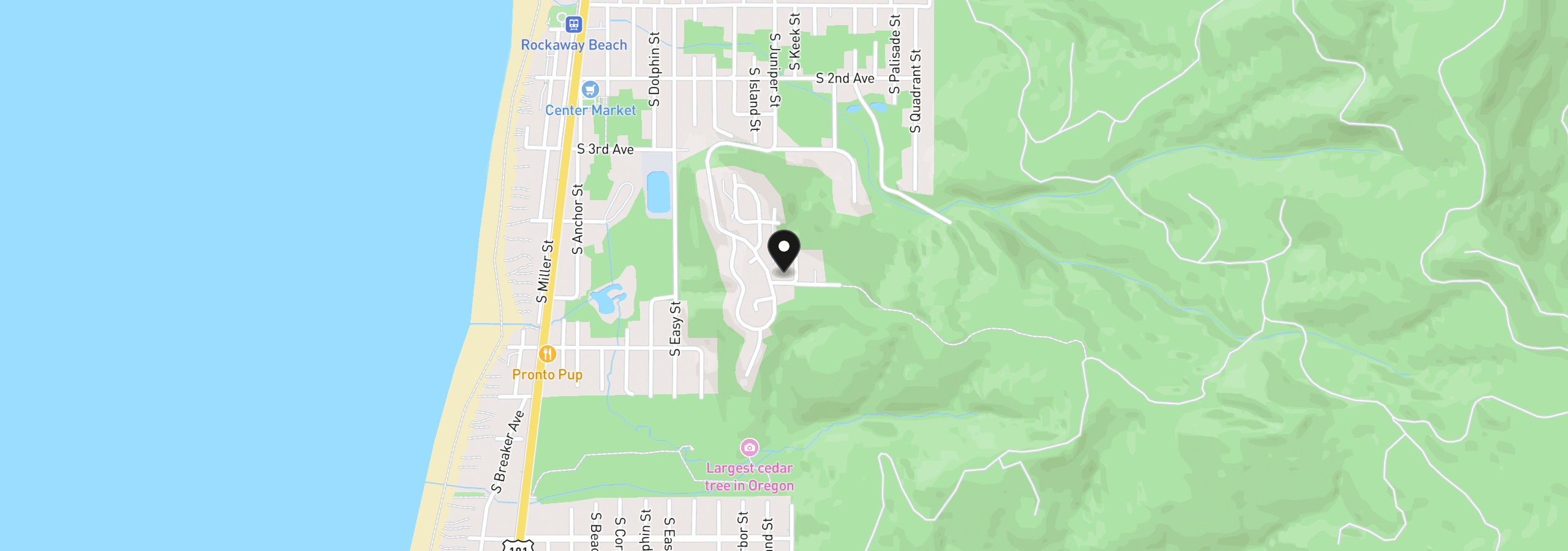 Map showing the location of 457 Terrace Dr, Rockaway Beach, OR 97136