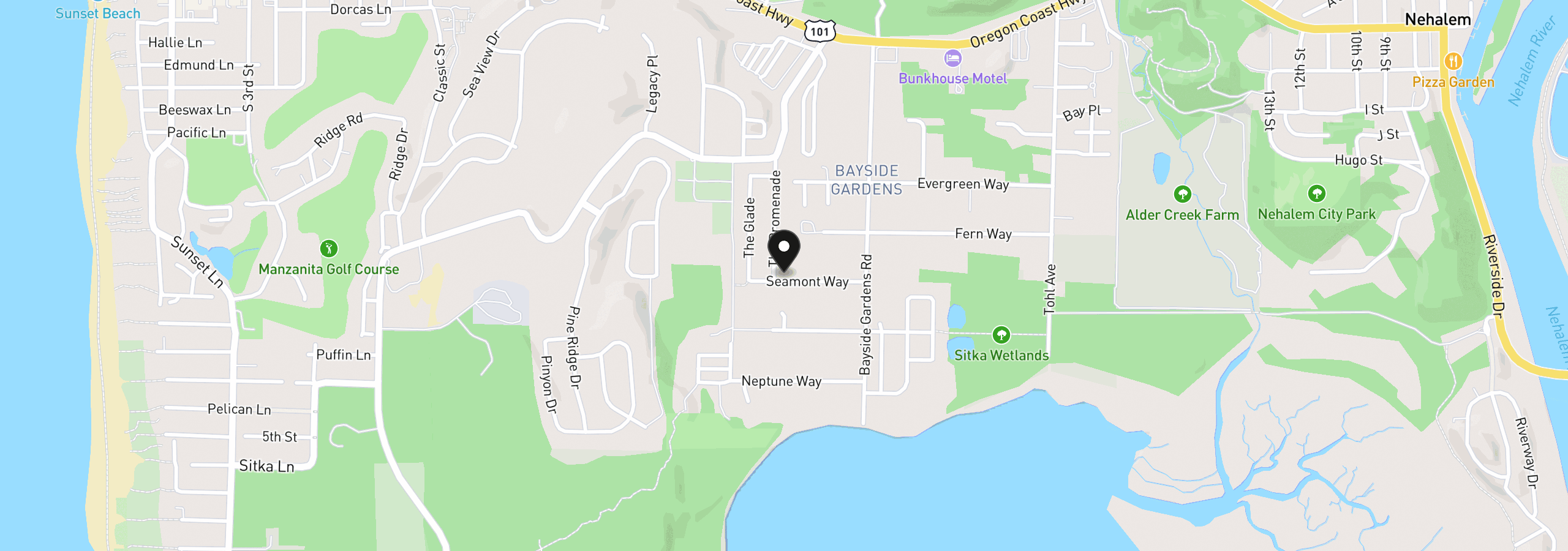 Map showing the location of 10996 Seamont Way, Nehalem, OR 97131