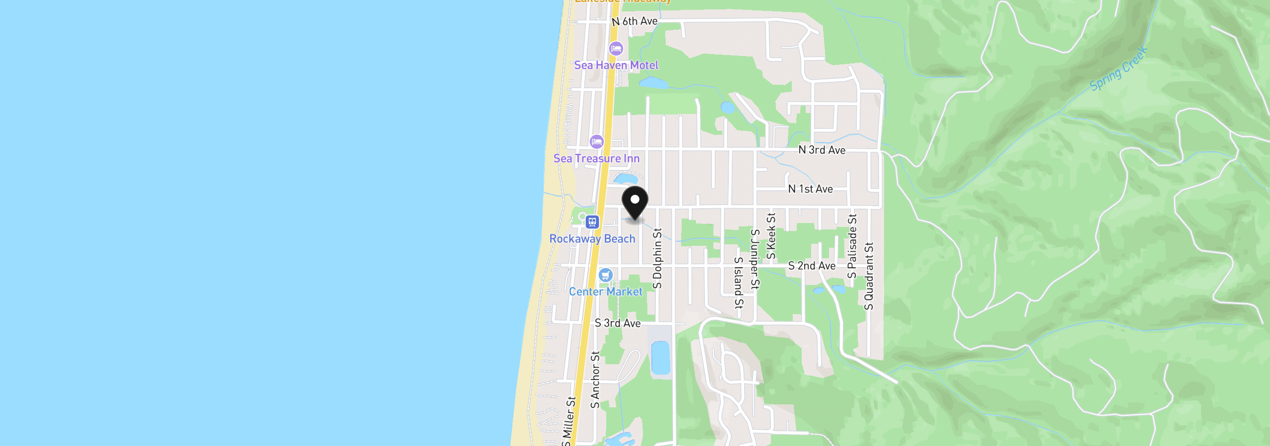 Map showing the location of 125 S Coral St, Rockaway Beach, OR 97136