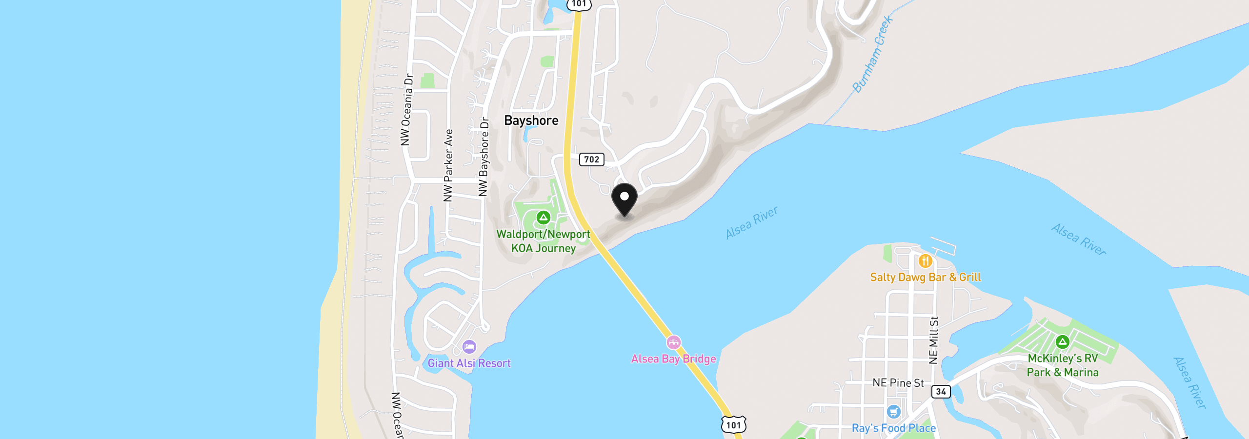 Map showing the location of 1000 Highland Dr Tl 4006, Waldport, OR 97394