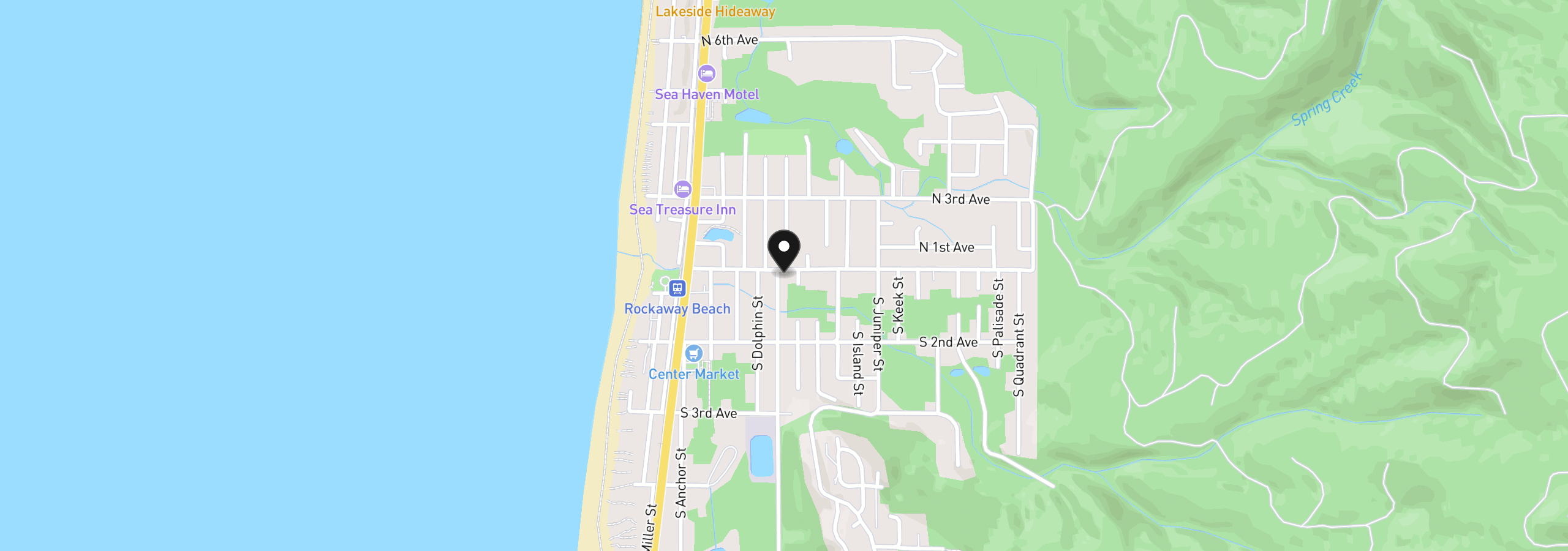 Map showing the location of 502 Nehalem Ave, Rockaway Beach, OR 97136