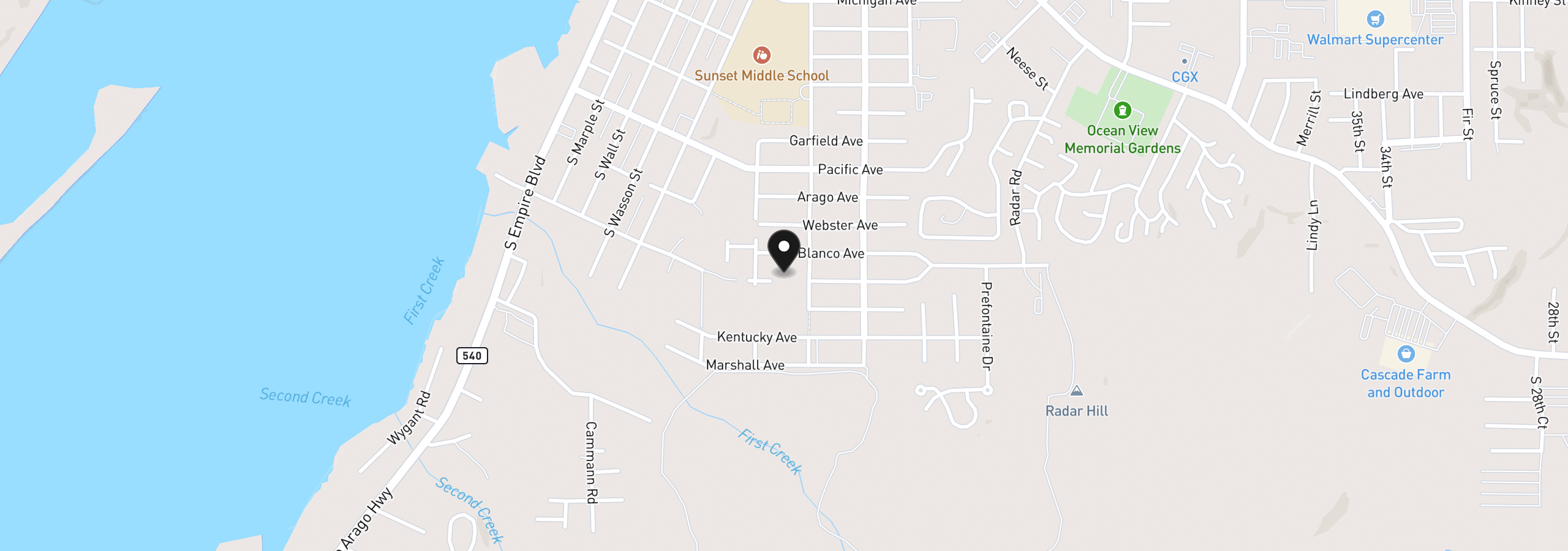 Map showing the location of 0 Fulton Ave 312, Coos Bay, OR 97420