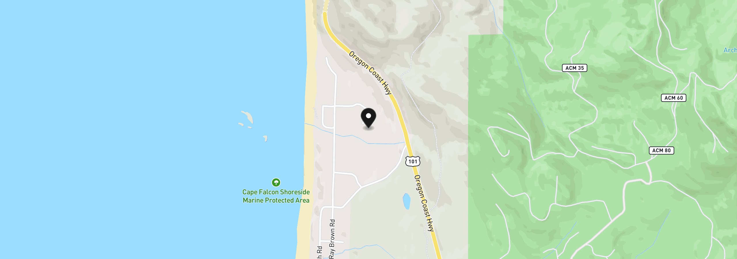Map showing the location of Clatsop Ln, Cove Beach, OR 97102