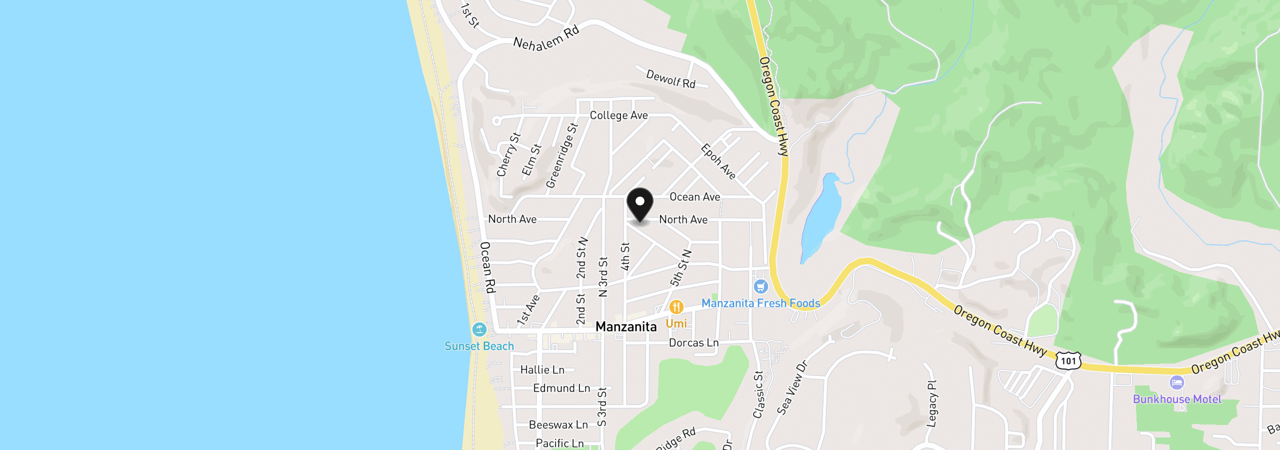 Map showing the location of 415 Pine Ave, Manzanita, OR 97130