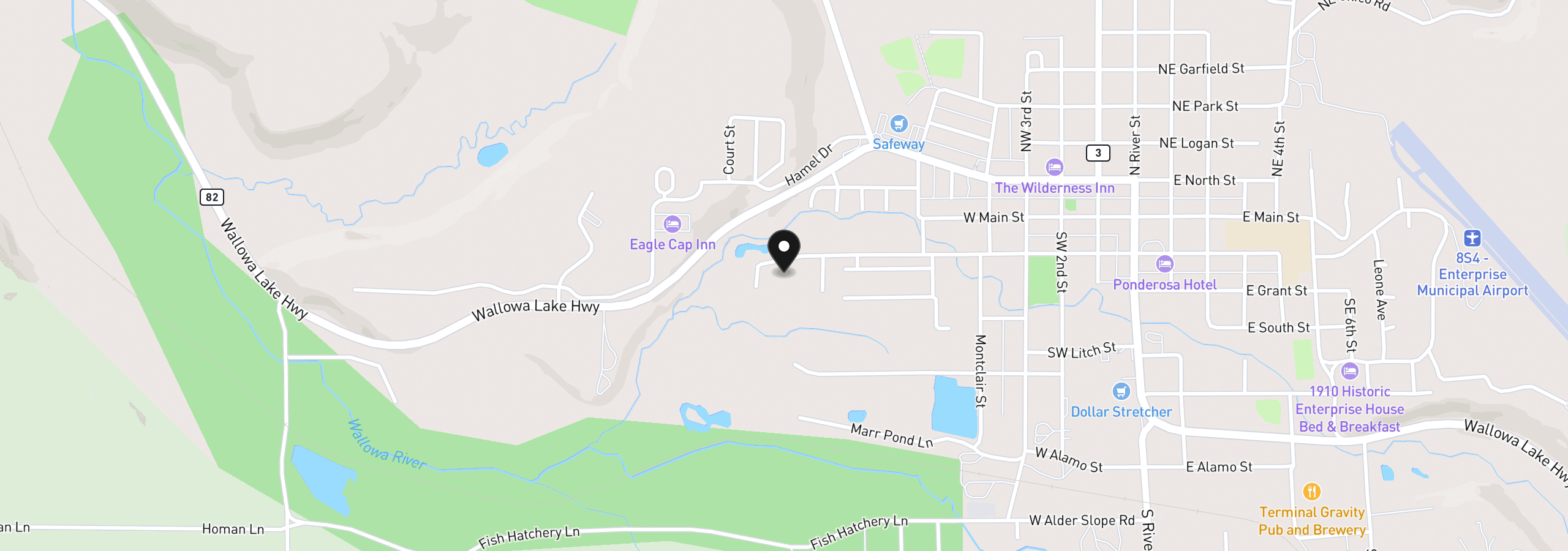Map showing the location of 808 W Greenwood St, Enterprise, OR 97828