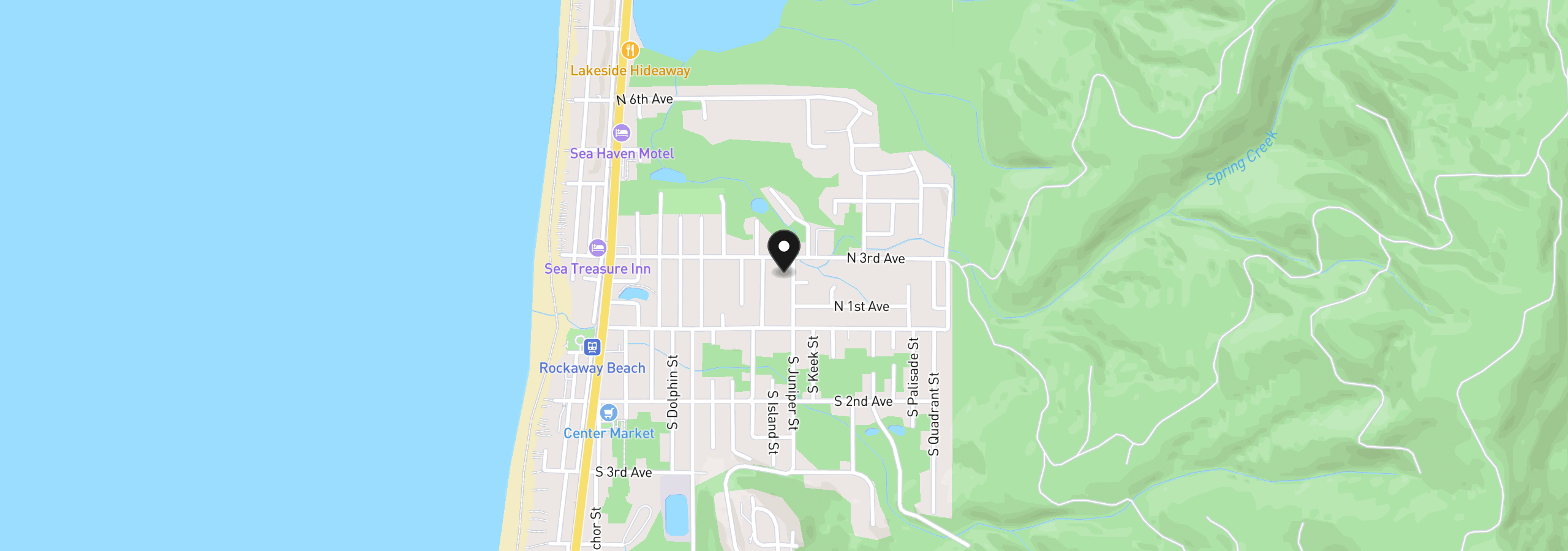 Map showing the location of 243 N Juniper St, Rockaway Beach, OR 97136