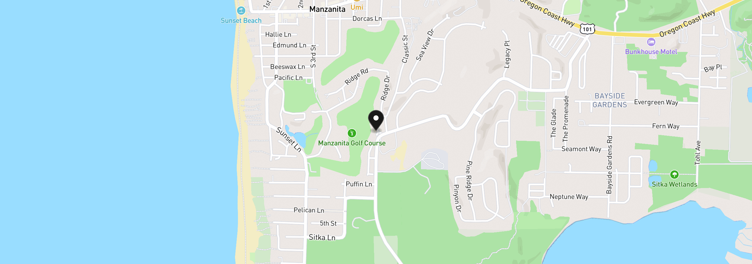 Map showing the location of 695 Mulligan Dr, Manzanita, OR 97130