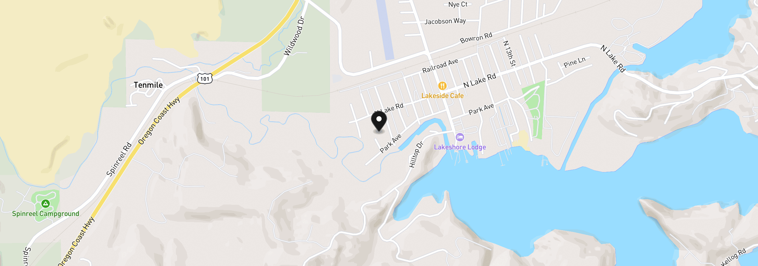 Map showing the location of 0 S 3rd St 500, Lakeside, OR 97449
