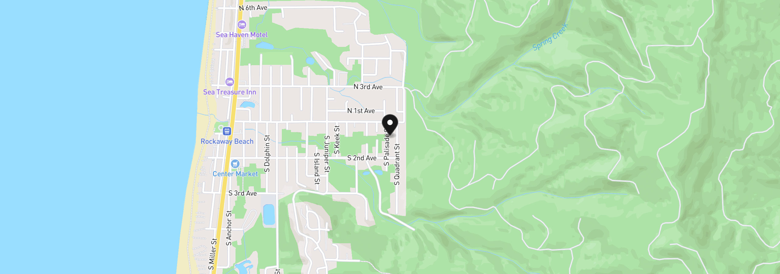 Map showing the location of 140 S Palisade St, Rockaway Beach, OR 97136
