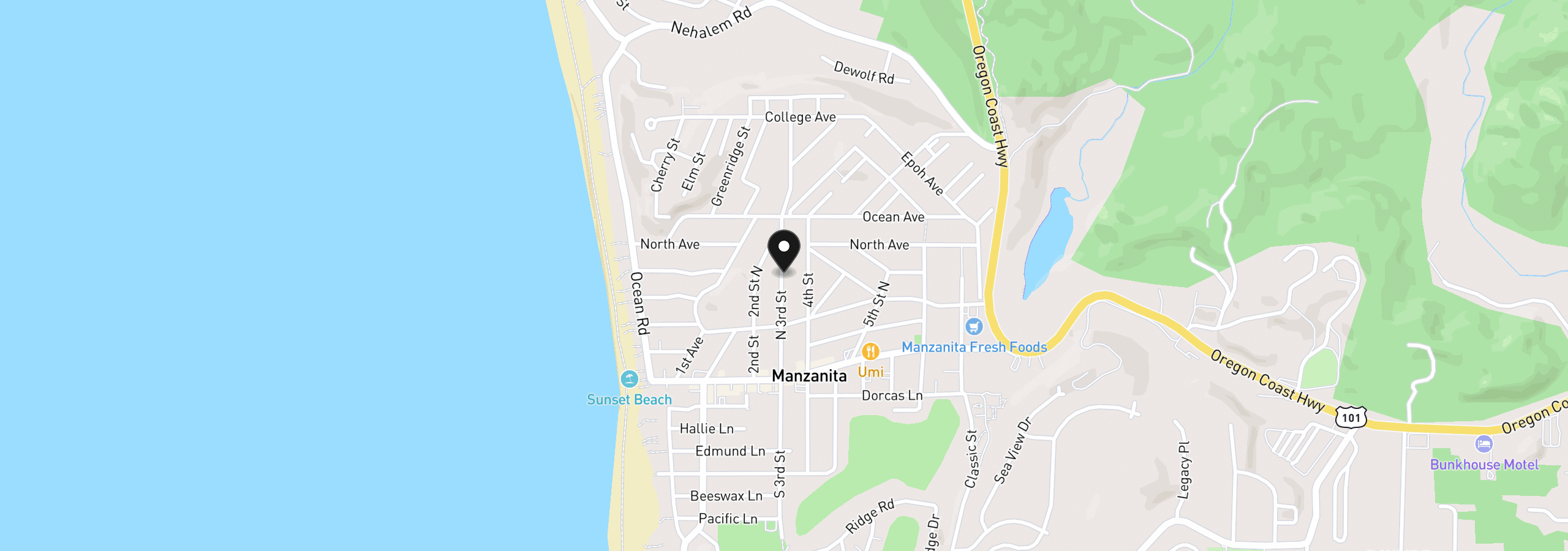 Map showing the location of 3rd Ave 8400, Manzanita, OR 97130
