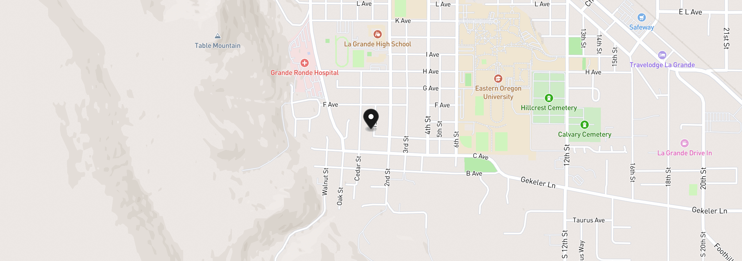 Map showing the location of 404 1st St, La Grande, OR 97850