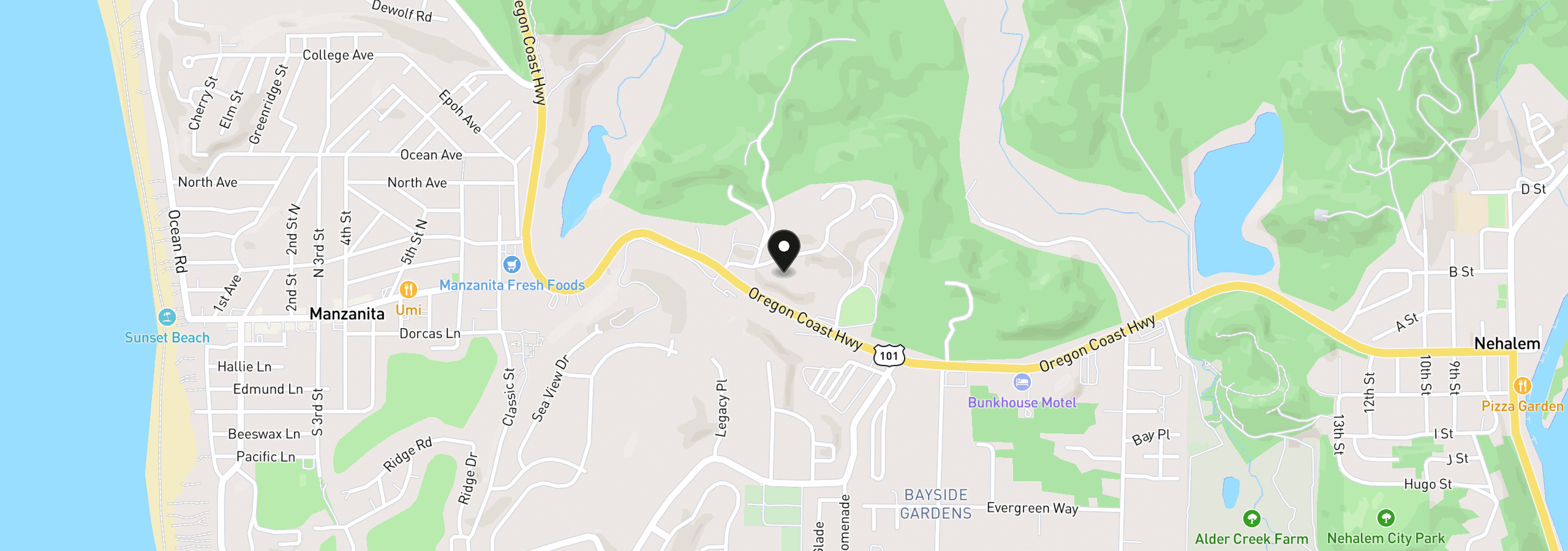 Map showing the location of 10555 Pacific Heights Ct, Nehalem, OR 97131