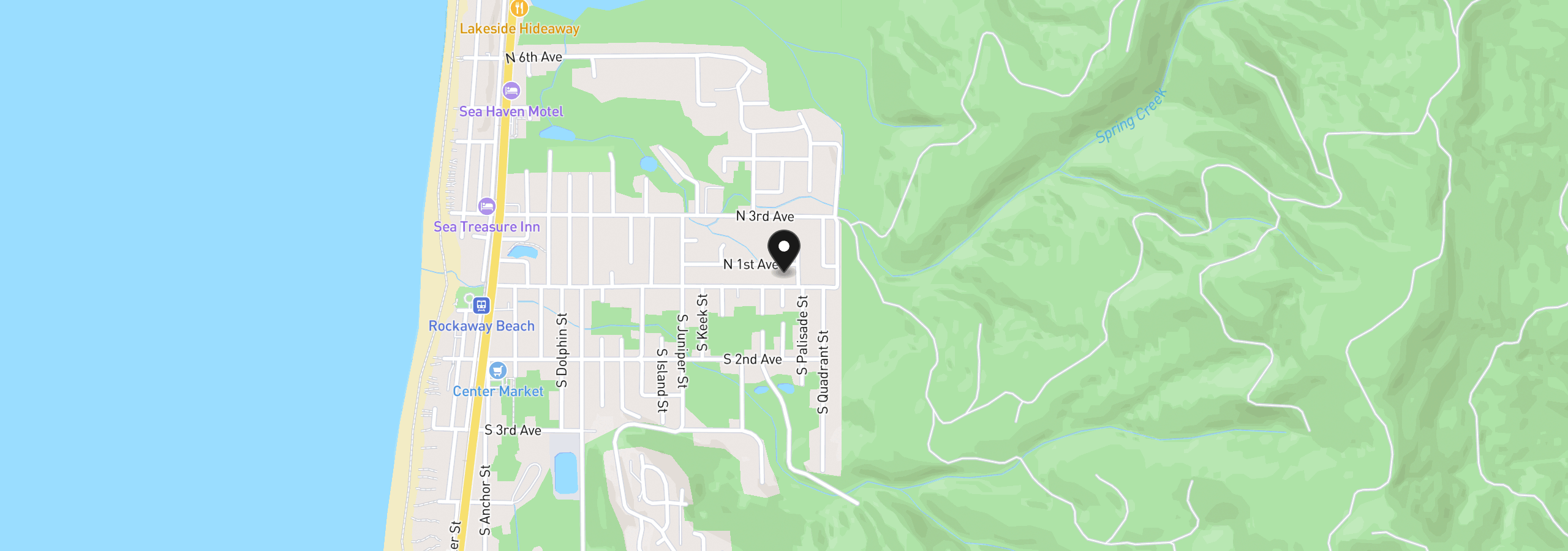 Map showing the location of 1501 Nehalem Ave, Rockaway Beach, OR 97136