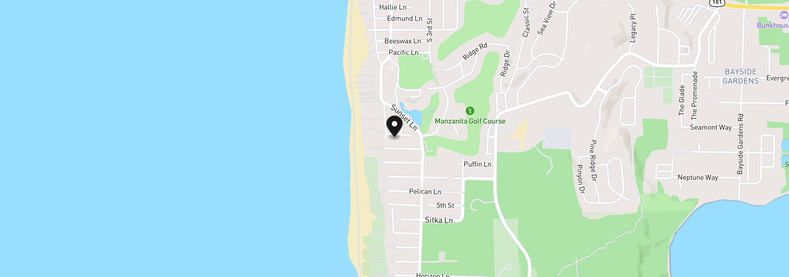 Map showing the location of 40 Beach Dr, Manzanita, OR 97130