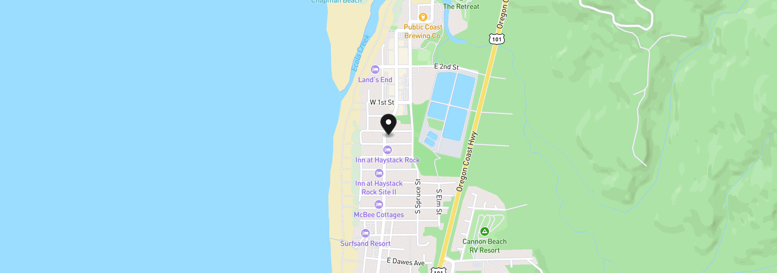 Map showing the location of 339 S Hemlock St, Cannon Beach, OR 97110