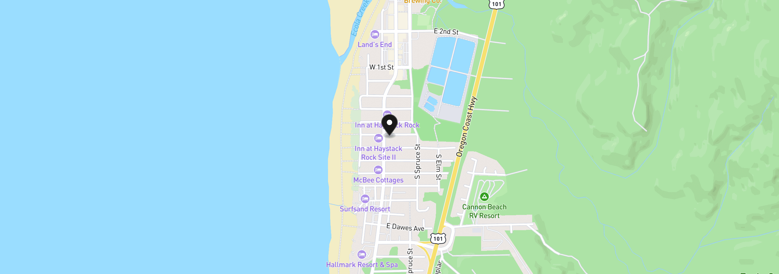 Map showing the location of 123 E Madison St, Cannon Beach, OR 97110