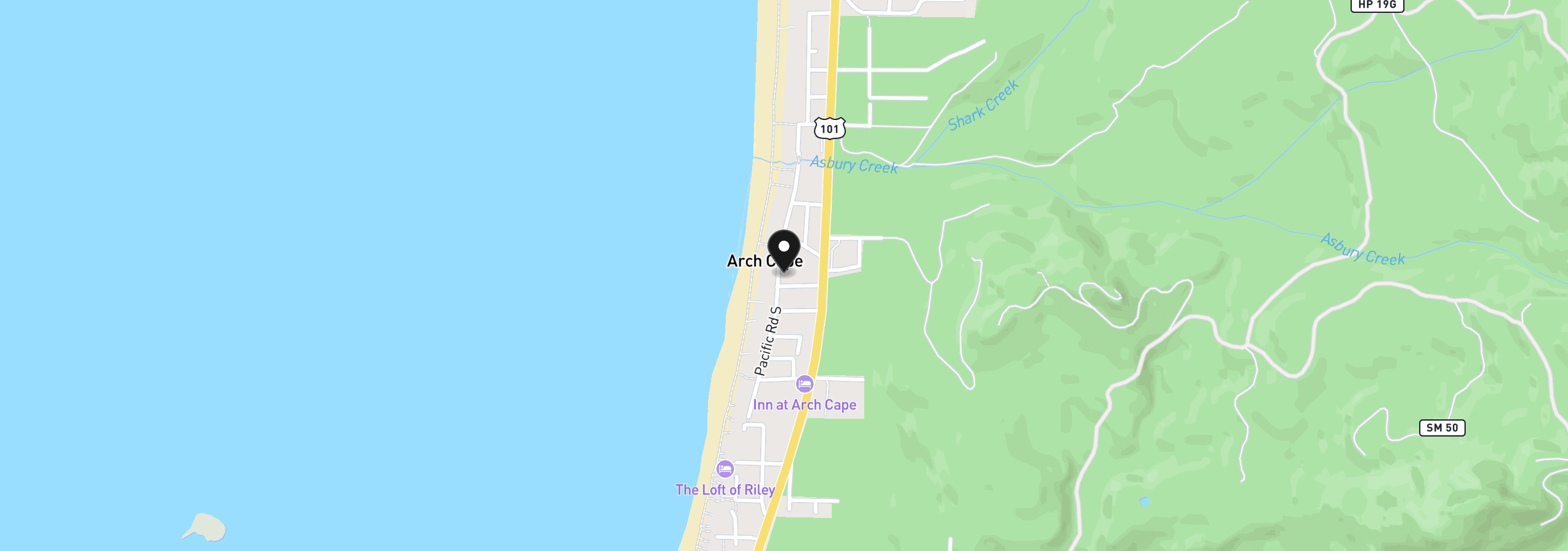 Map showing the location of 80105 Pacific Rd, Arch Cape, OR 97102
