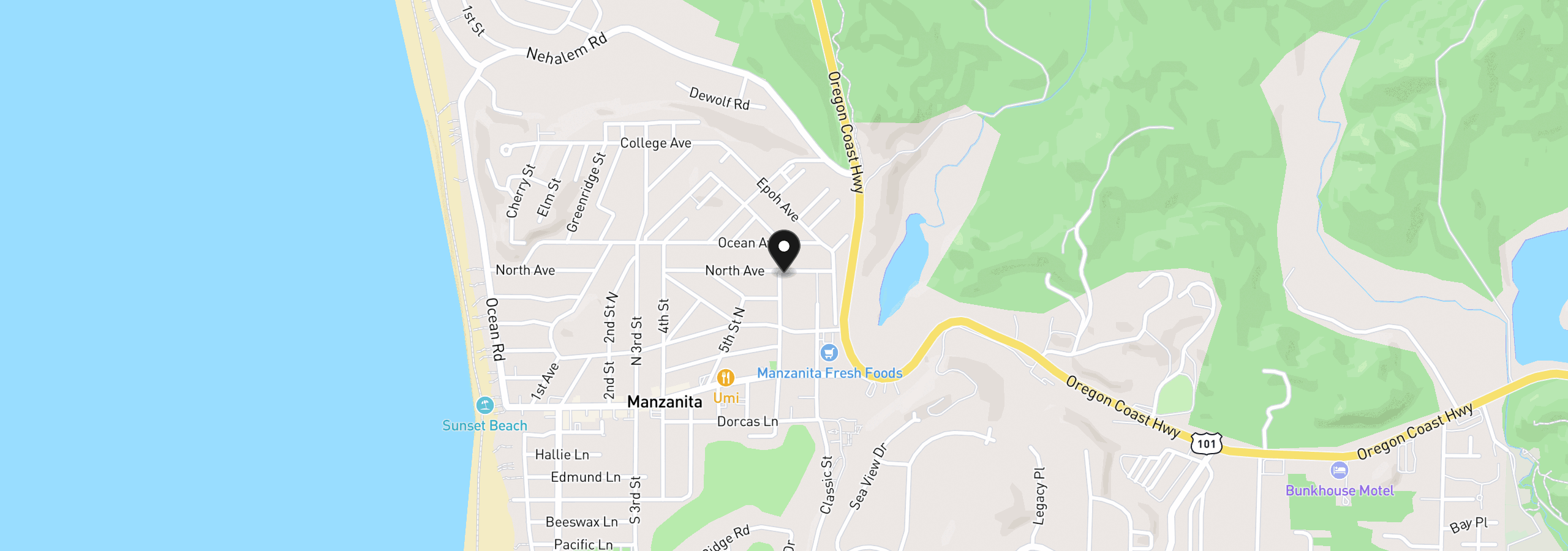 Map showing the location of 1 North, Manzanita, OR 97130