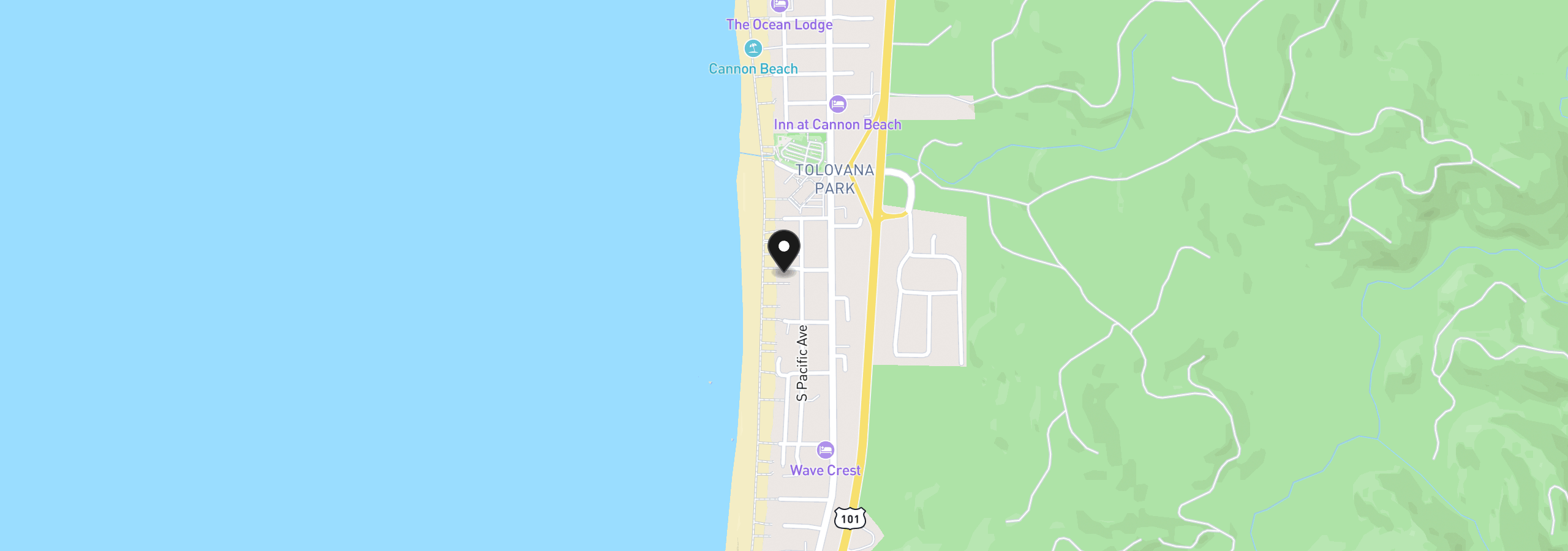 Map showing the location of 281 Umpqua St, Cannon Beach, OR 97110