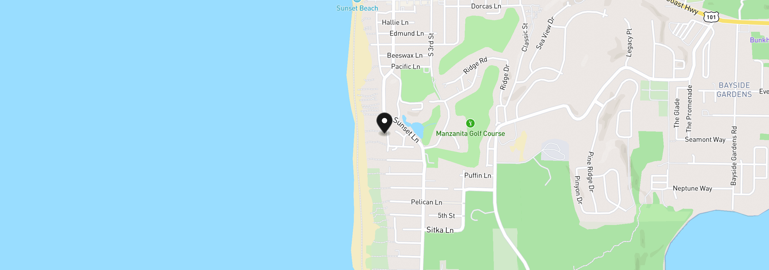 Map showing the location of 1033 Beach St, Manzanita, OR 97130