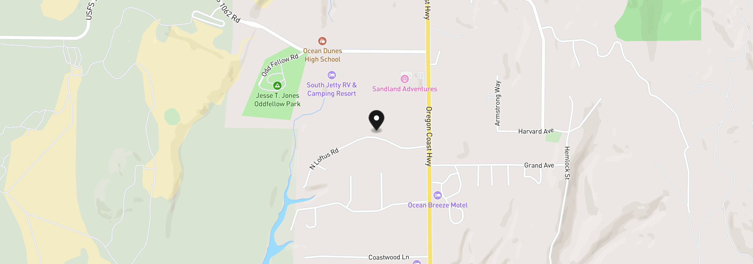 Map showing the location of 5045 N Loftus Rd, Florence, OR 97439