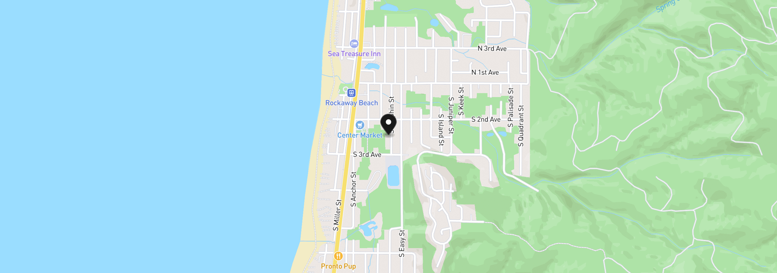 Map showing the location of 247 S Dolphin St, Rockaway Beach, OR 97136