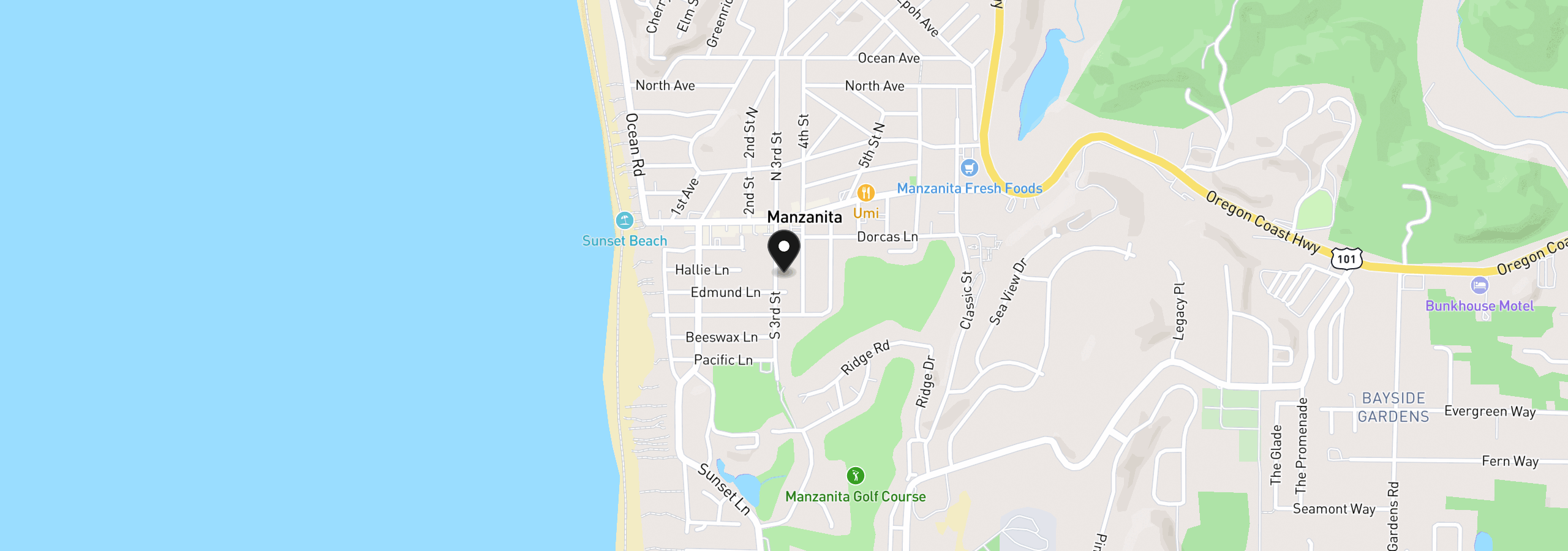 Map showing the location of 354 Third St, Manzanita, OR 97130