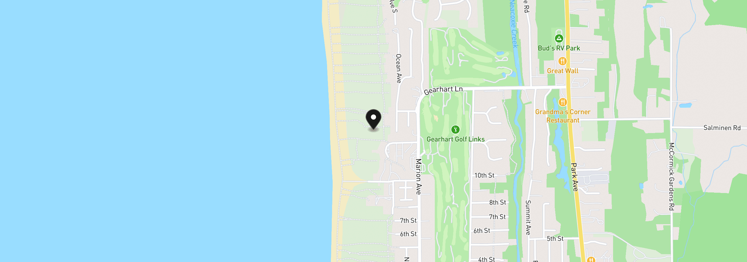 Map showing the location of 1398 N Ocean Ave, Gearhart, OR 97138