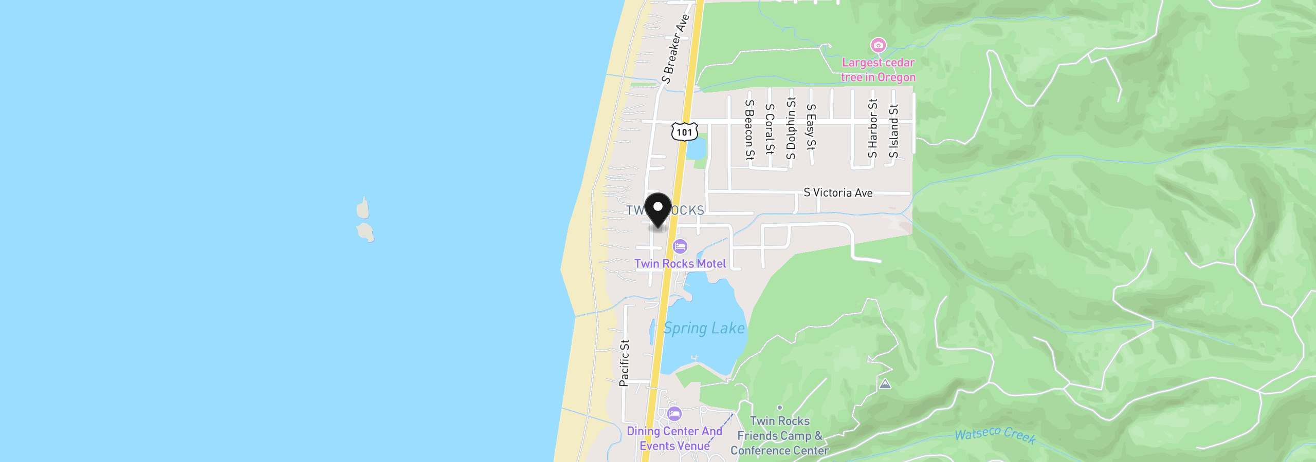 Map showing the location of 19255 Harriman St, Rockaway Beach, OR 97136