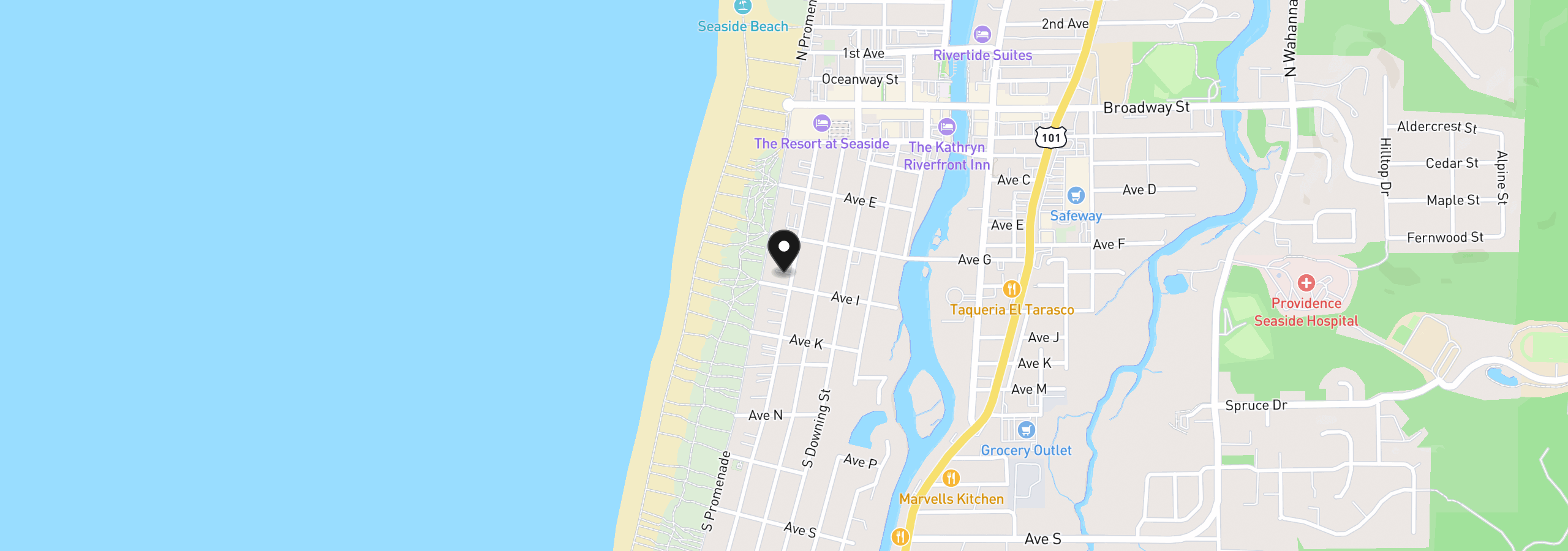 Map showing the location of 860 Beach Dr, Seaside, OR 97138