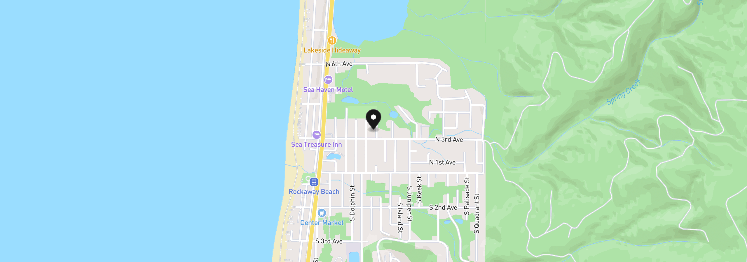 Map showing the location of 315 N Falcon St, Rockaway Beach, OR 97136