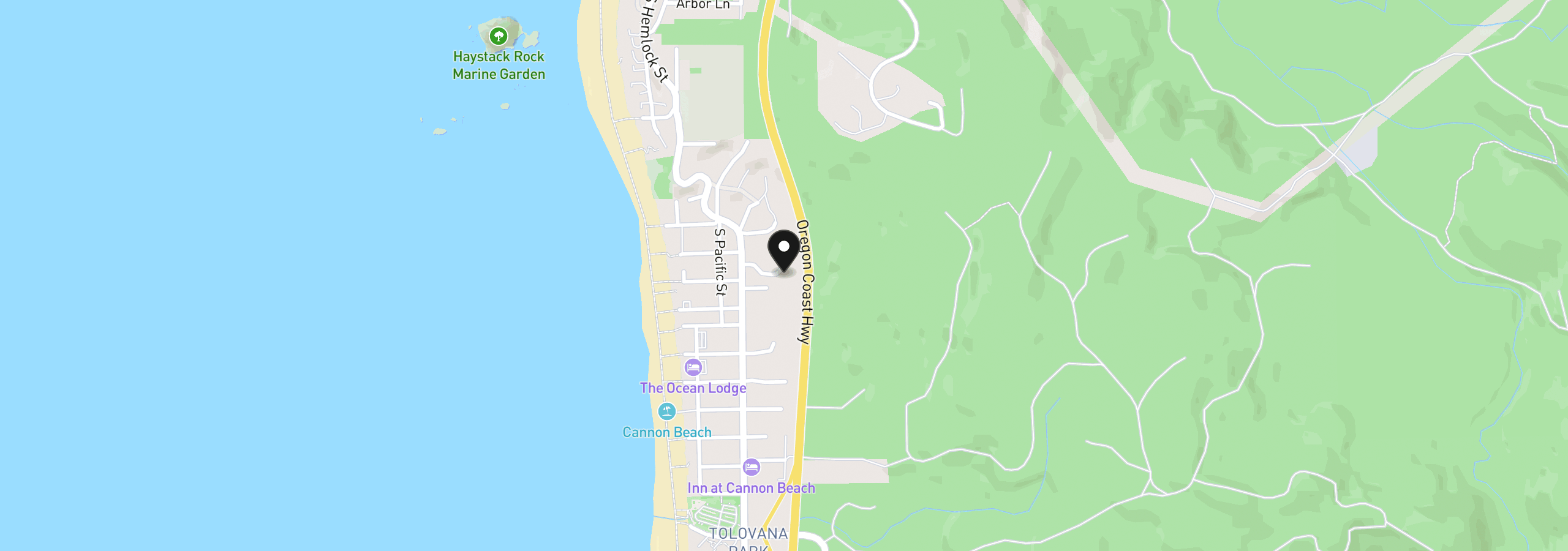 Map showing the location of 155 Amber Ln, Cannon Beach, OR 97110