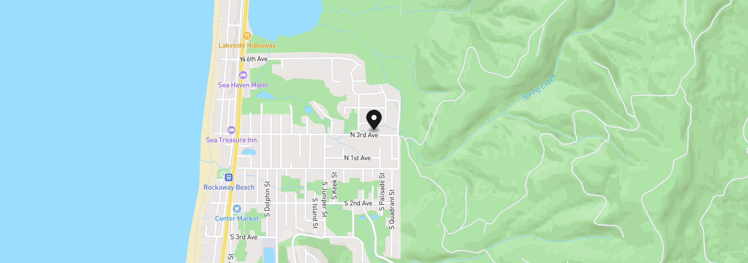 Map showing the location of 1307 Third Ave, Rockaway Beach, OR 97136