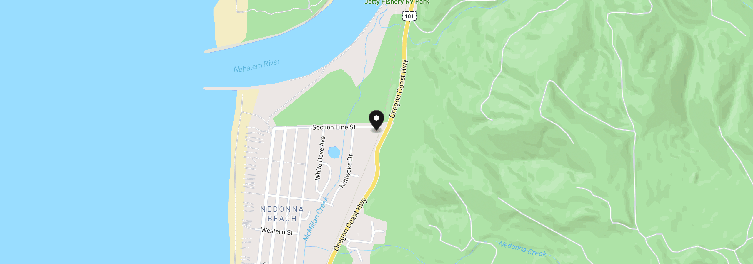 Map showing the location of Nedonna Meadow 1, Rockaway Beach, OR 97136