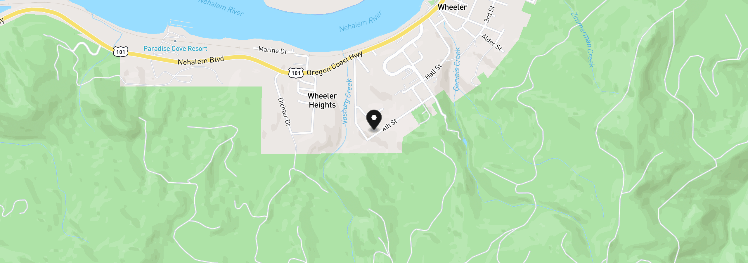 Map showing the location of 1532 Fourth St, Wheeler, OR 97147