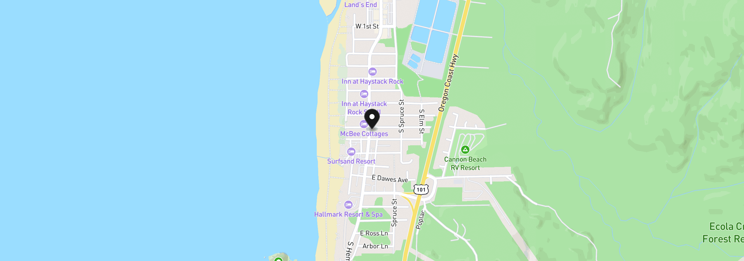 Map showing the location of Hemlock 6600, Cannon Beach, OR 97110