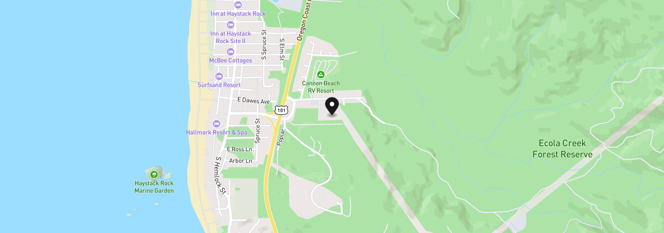 Map showing the location of 420 Elk Creek Rd 401, Cannon Beach, OR 97110