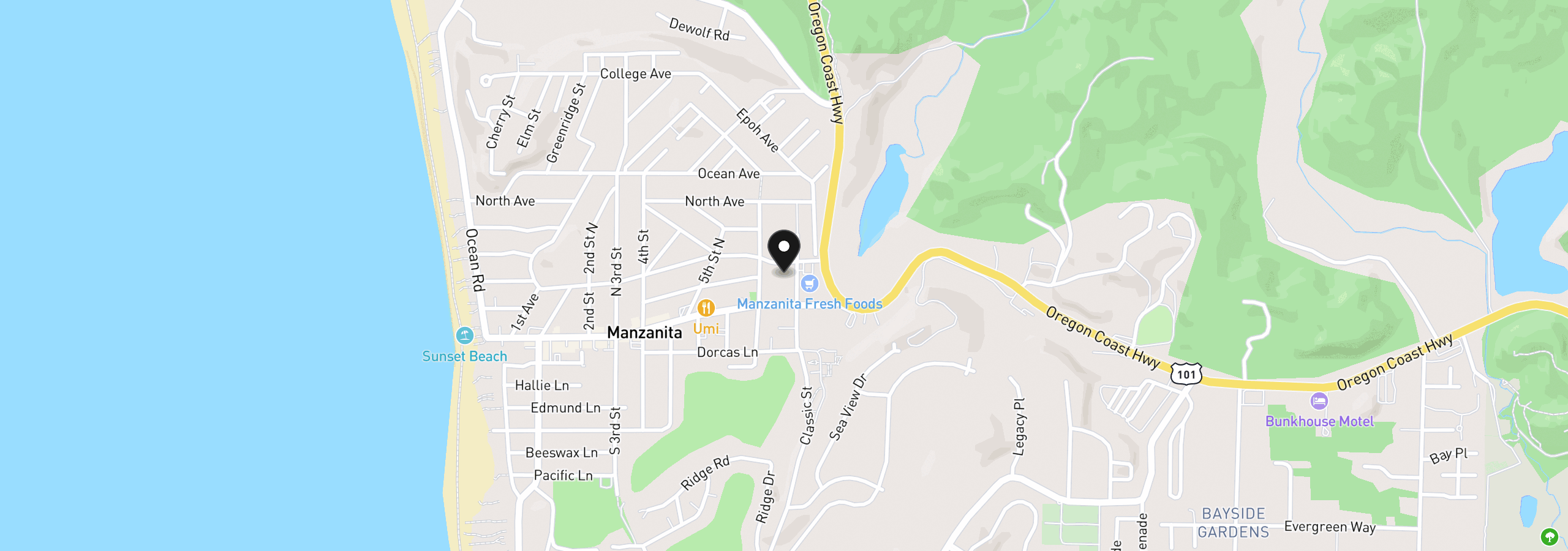 Map showing the location of 191 Classic St, Manzanita, OR 97130
