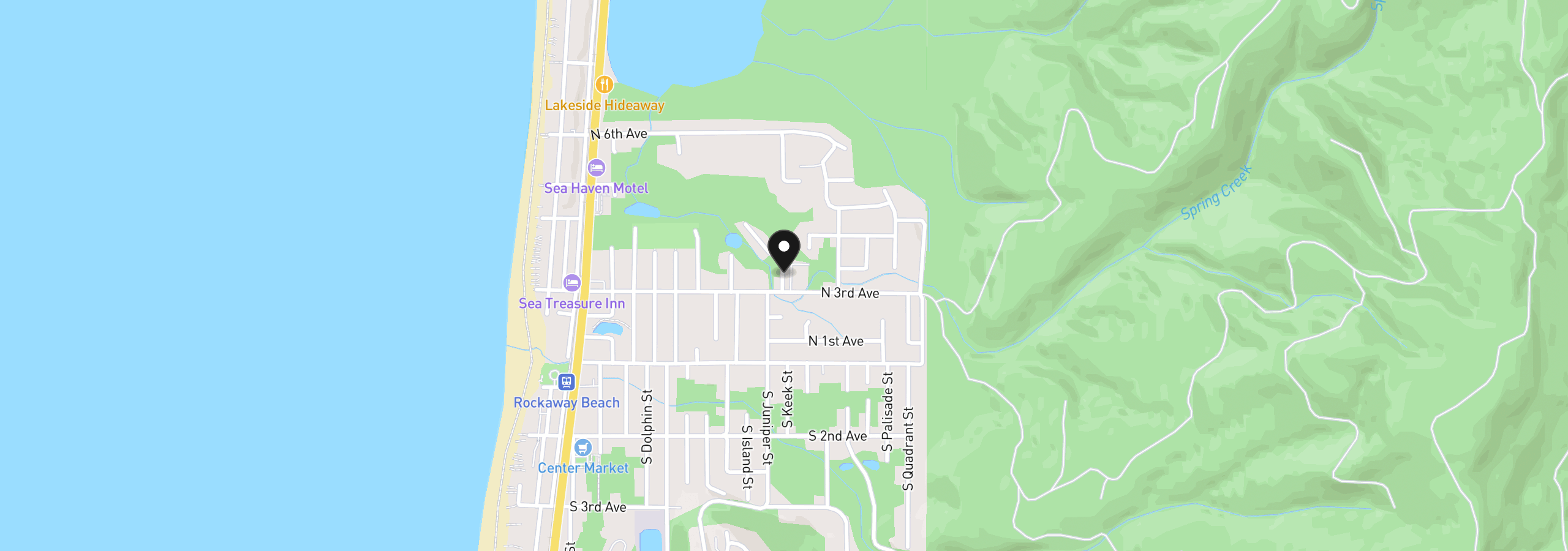 Map showing the location of 360 Juniper Ct, Rockaway Beach, OR 97136