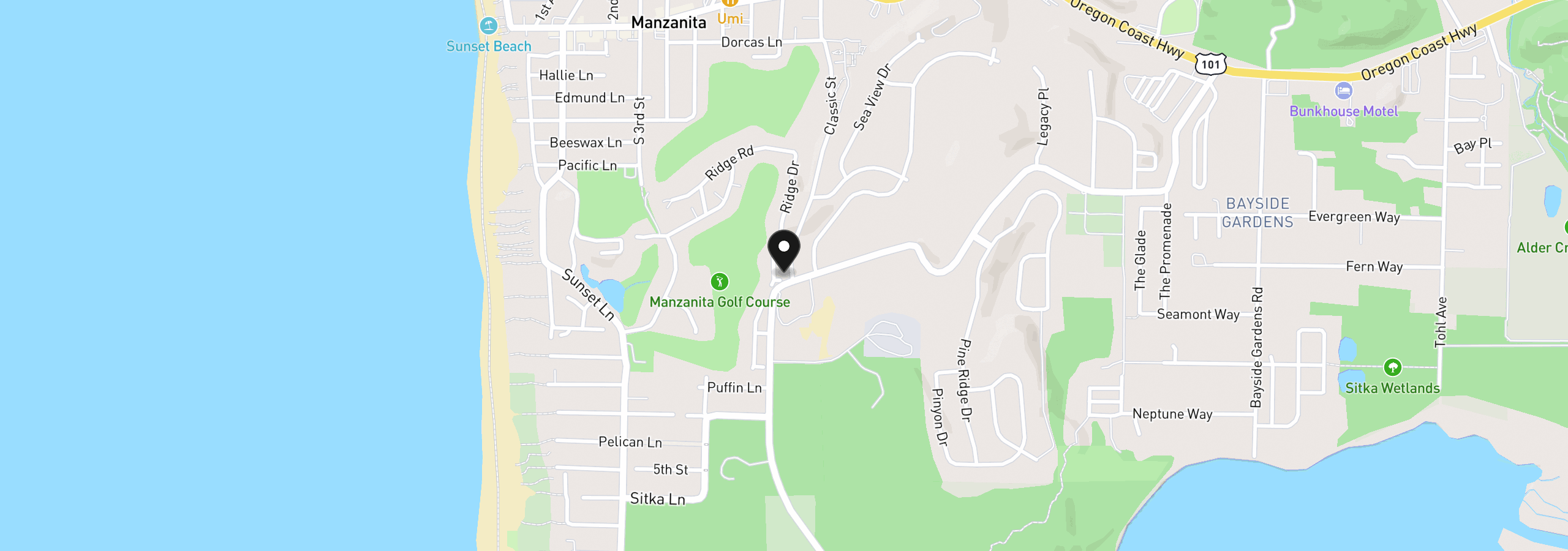 Map showing the location of 682 Mulligan Dr, Manzanita, OR 97130