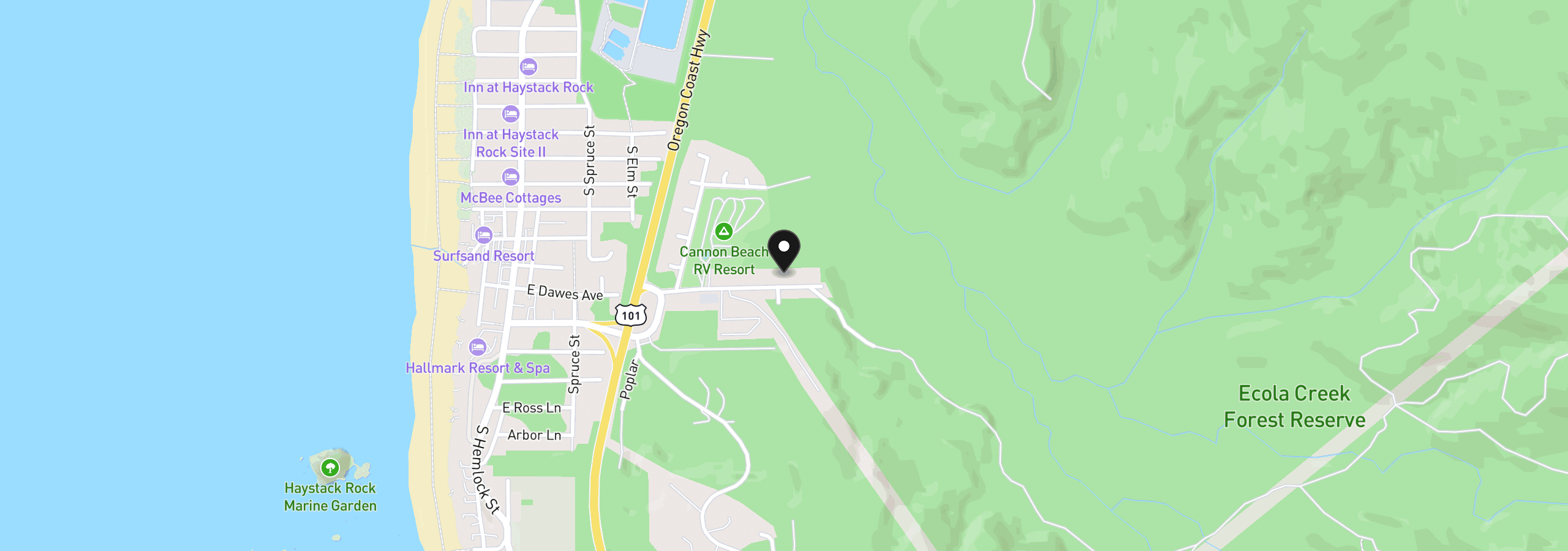 Map showing the location of 420 Cannon Beach Ridge 201, Cannon Beach, OR 97110