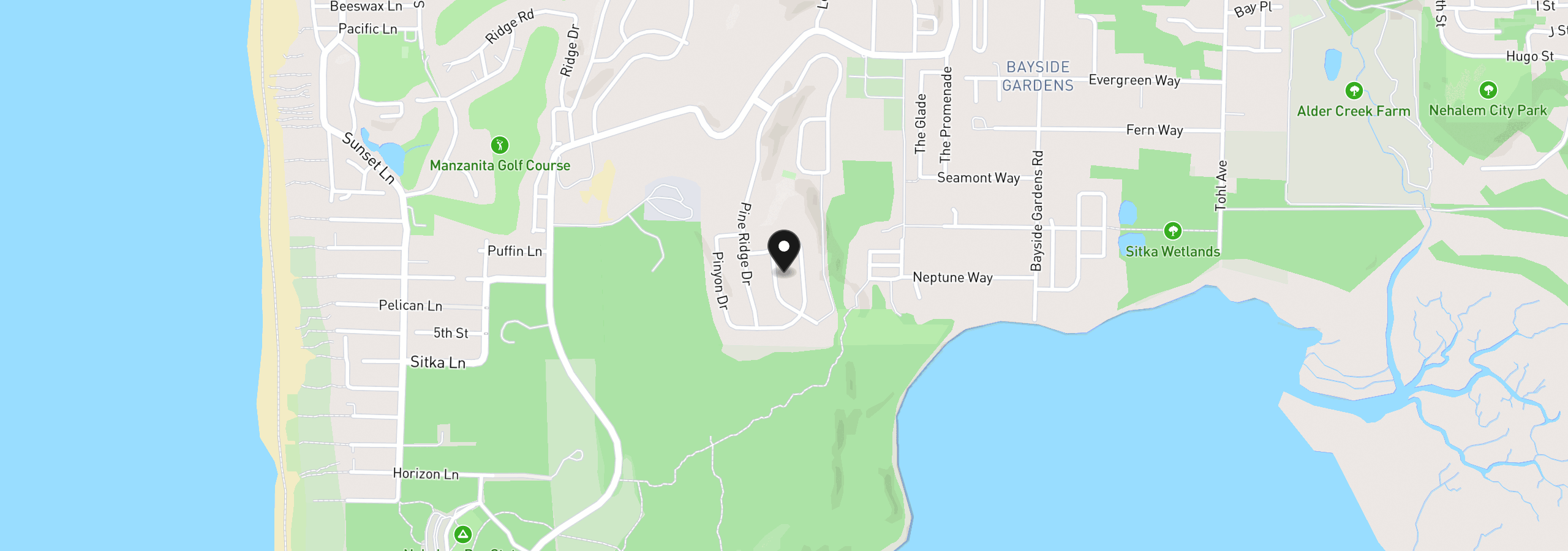 Map showing the location of 9945 Shore Pine Ln, Manzanita, OR 97130